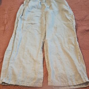 cut loose light beige linen pull-on pants